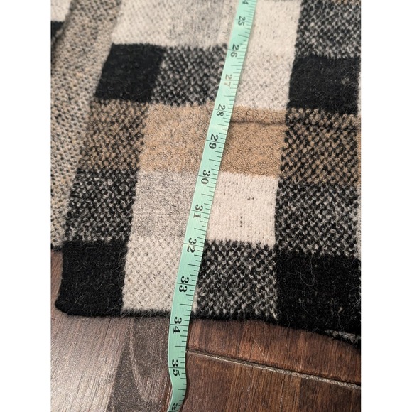 Sweater Cardigan Sleeveless Medium Tan Black Checked Hooded Open Soft Longline - Picture 6 of 9